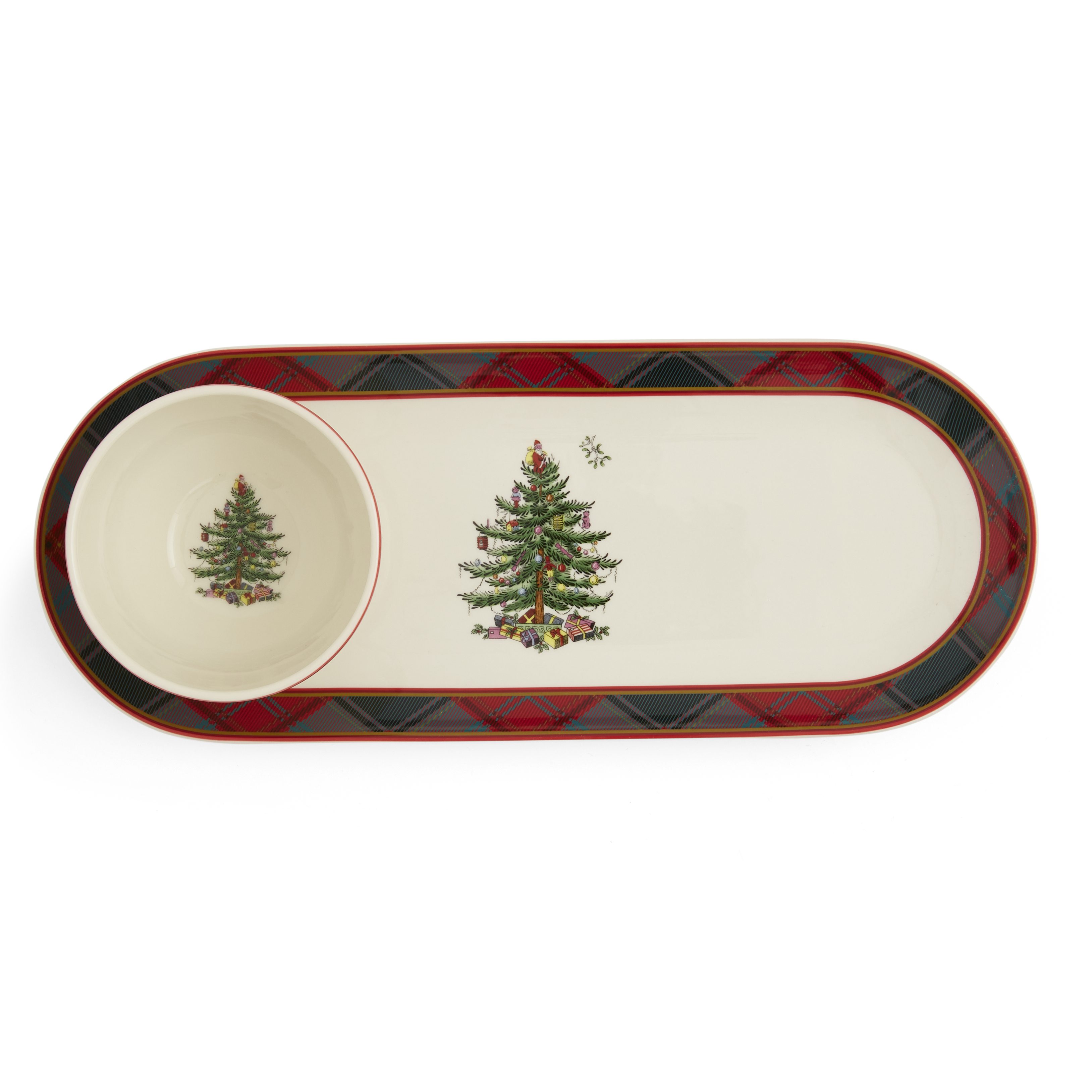 Christmas Tree Tartan Oval Chip and Dip image number null